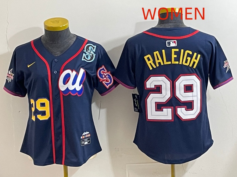 Women 2025 Seattle Mariners 29 Raleigh dark Blue All star Nike MLB Jersey style 003